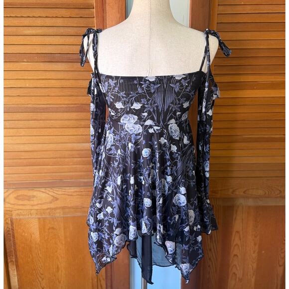 Dolls Kill Fairycore Garden Goth Coquette Funeral Rose Tunic Dress XS - Picture 7 of 7